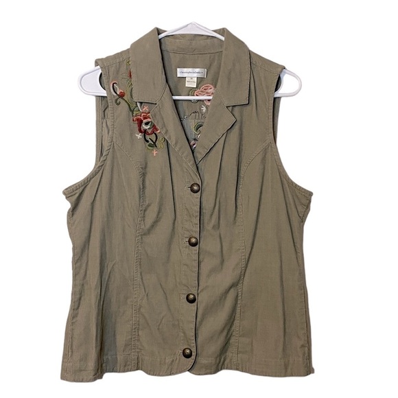 Christopher & Banks Corduroy Embroided boho womens vest size medium tan - Picture 1 of 10